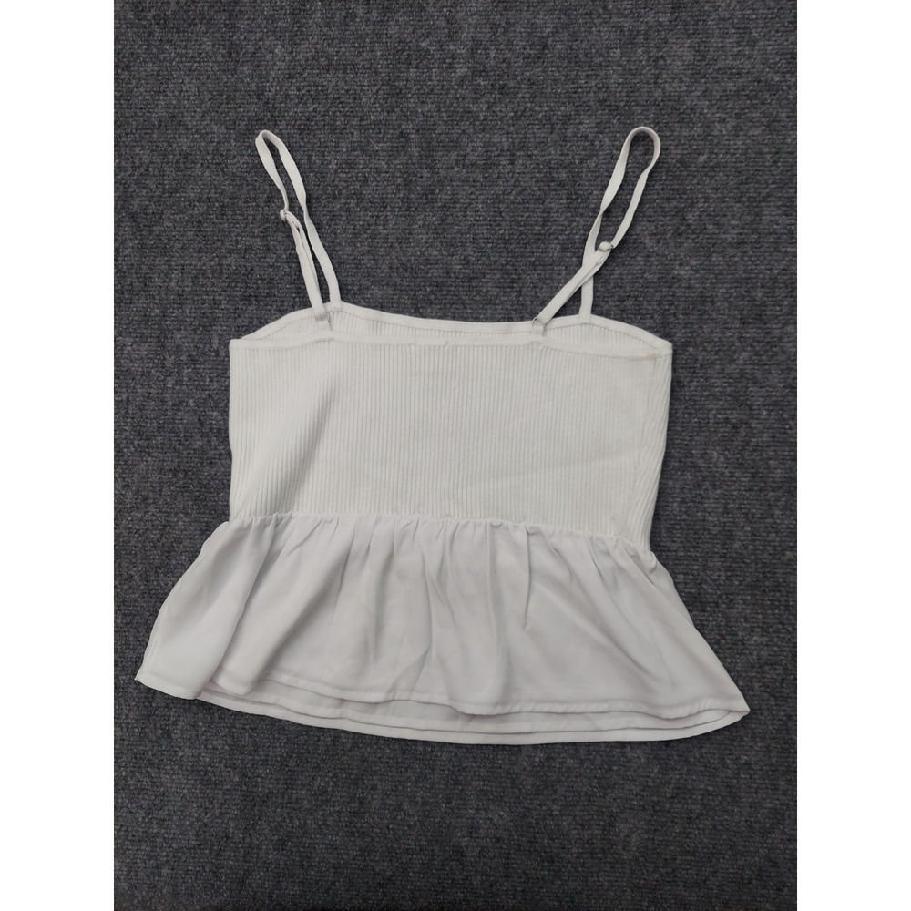 Abercrombie & Fitch Tank Top Women Medium White Spaghetti Strap Ribbed Ruffle - Picture 2 of 9